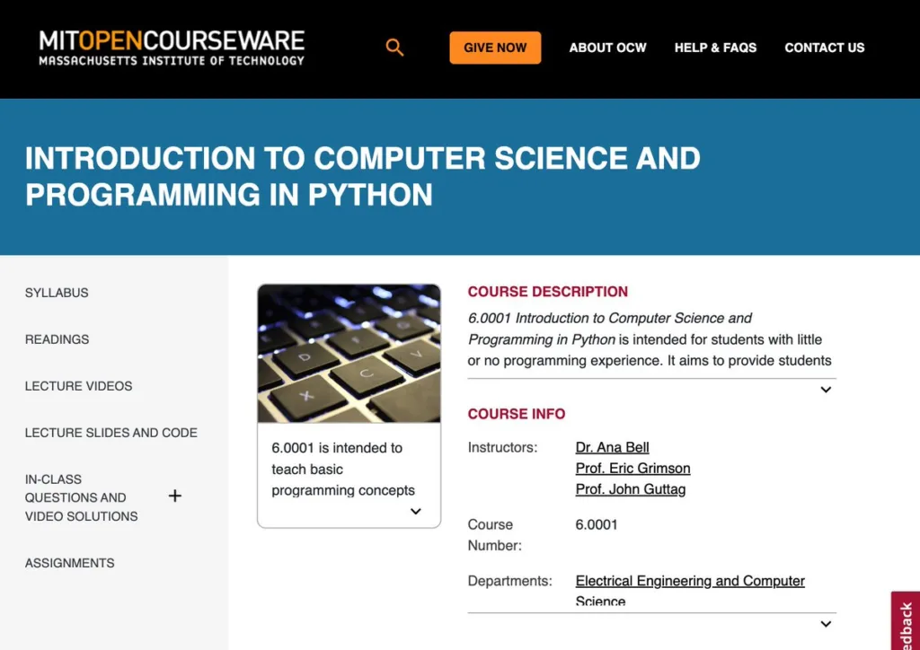 Introduction to Computer Science and Programming in Python MIT opencourseware