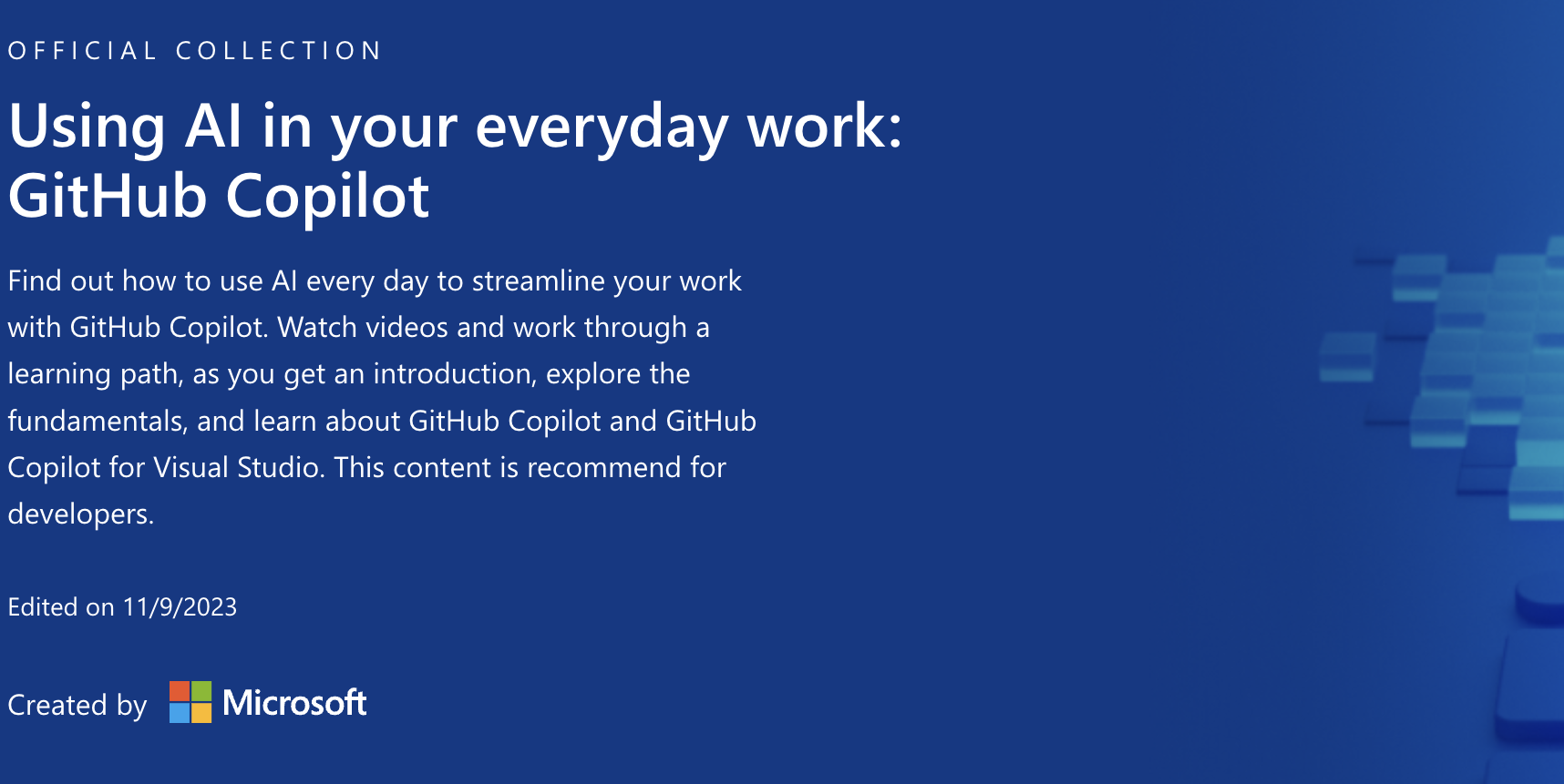 Microsoft - Free course - Using AI in your everyday work: GitHub Copilot